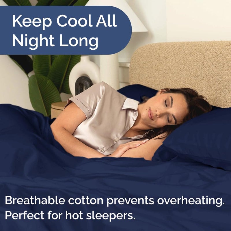 CGK Unlimited 400 Thread Count Cotton Sheet Set - Queen Size 100% Cotton Sheets - Easily Fits 8" to 16" Mattress - Silky-Soft, Wrinkle Free, Breathable & Comfy - Deep Pockets & Hotel Quality Bedding Set - Navy Blue - Image 4
